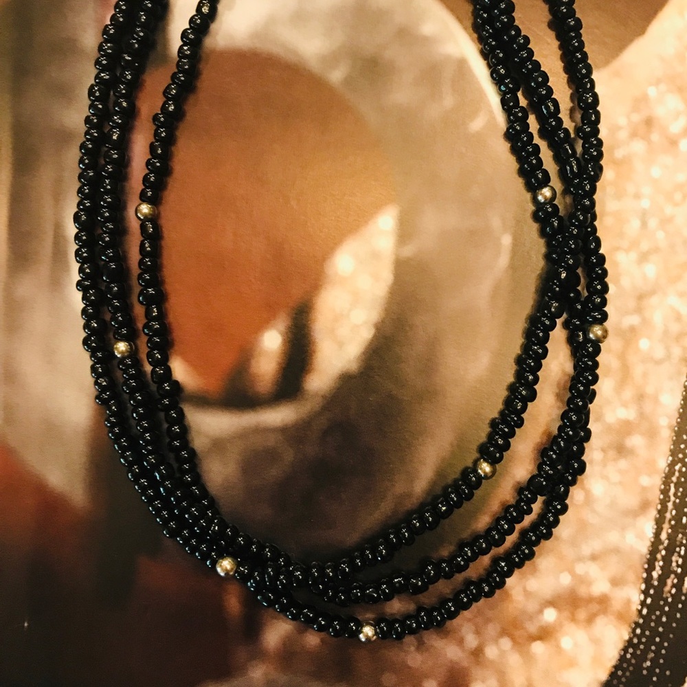 Silpada Sterling Silver Black Onyx Beaded Three Strand Necklace